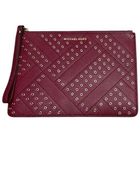 Michael Kors Wine Red Eyelet Leather Wristlet Clutch